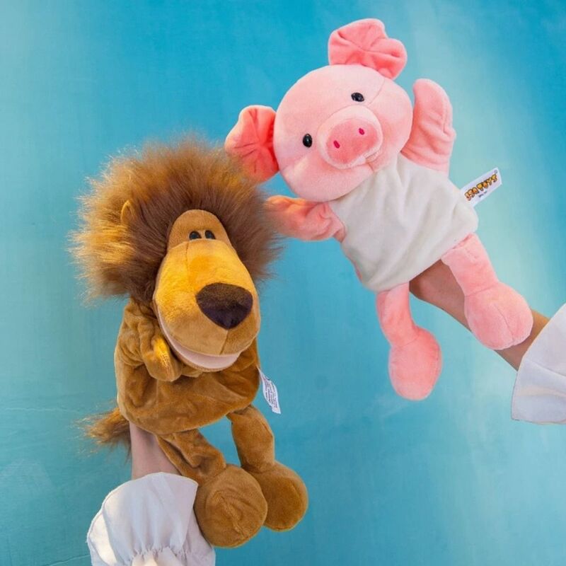 Rekwizyty pluszaki królik kreskówka pluszowe zabawki dla dzieci kukiełki pluszowe wisząca lalka rekwizyty do przedszkola pacynka na rękę ze zwierzęciem