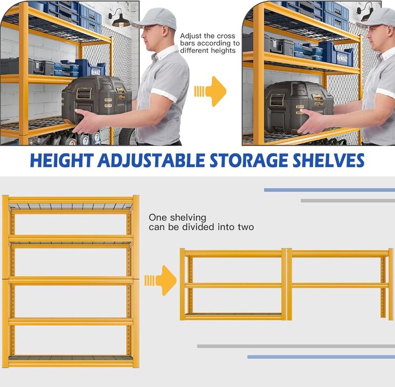 REIBII-estantes de almacenamiento de garaje de alta resistencia, 40 "W, ajustables, carga de 2000 libras, 72" H, estantes de alambre de Metal