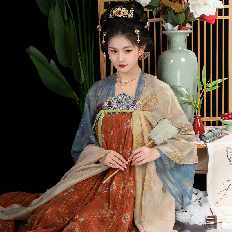 Original Restoration Tang Dynasty Chinese Style Hanfu Chest Length Skirt Trapezoidal Skirt Summer Set Vintage Princess Embroider