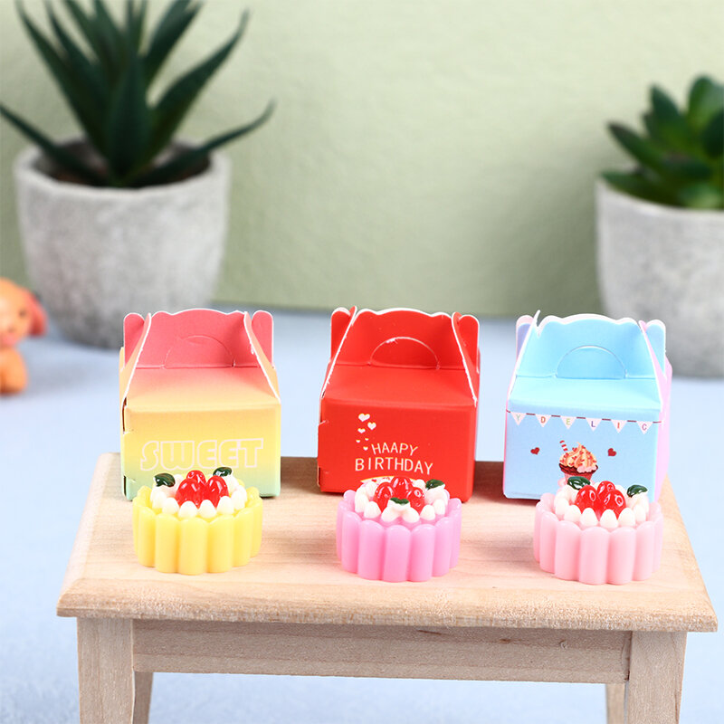 1 zestaw miniaturowych ciasto owocowe 1:12 lalek z pudełkiem deser kuchenny Model dla lalki wystrój domu dzieci udających zabawki