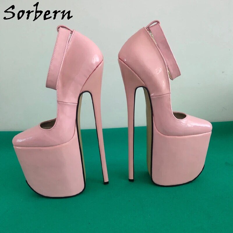 Sorbern-Sapatos de salto alto rosa para mulheres, alça de tornozelo, plataforma visível, dedo apontado, tamanho 5-13, cores personalizadas, 27cm
