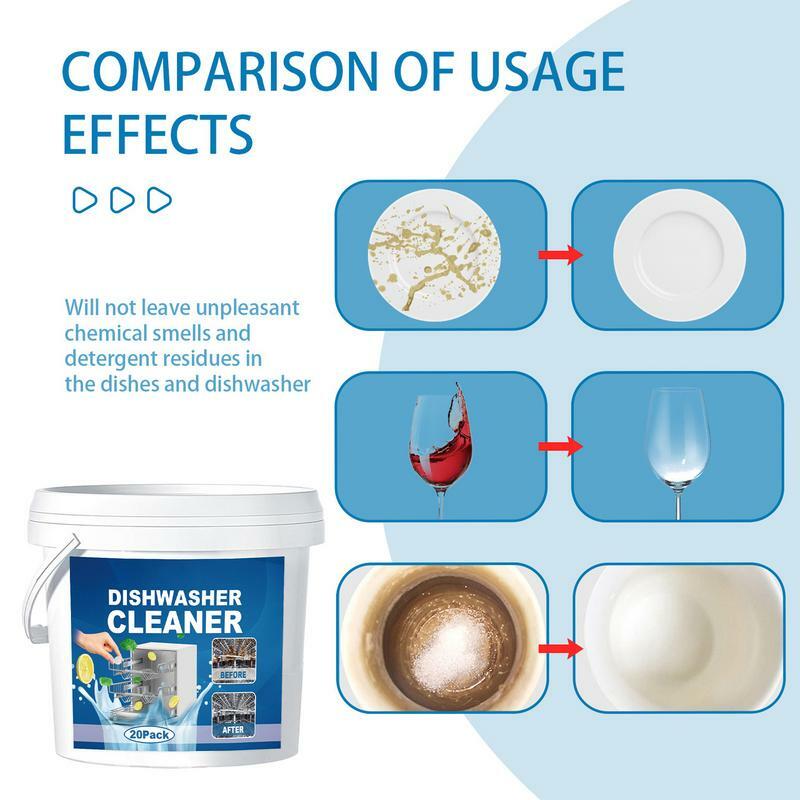 Dishwasher Smell Remover 20pcs Deep Cleaning Dishwasher Tablets Pads Household Cleaning Supplies Tablets For Food Stain Water