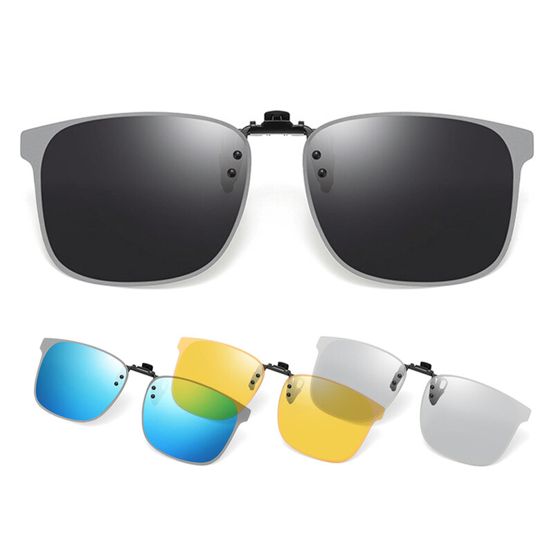 VIVIBEE Polarized Clip-on Flip Up Rimless Sunglasses for Prescription Anti-Glare Night Driving Glasses UV Protection Eyeglasses