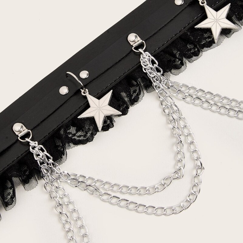 Punkowy łańcuszek talii koronkowy pasek kształcie gwiazdy Cowgirl dla kobiet bal bankietowy impreza klubowa