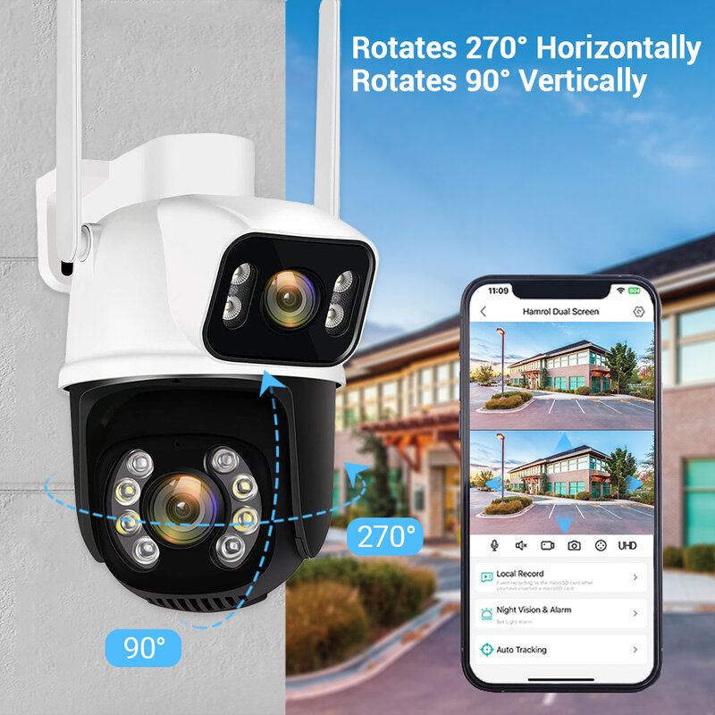Cámara de vigilancia 4K PTZ con Wifi de 8MP para exteriores, lente Dual, pantalla Dual, IP, detección humana, 6MP, ICSEE