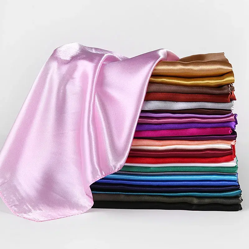 Однотонный шейный платок 90 см, хиджаб, шарф для женщин, шелковые искусственные шарфы для волос, женские квадратные шали, женский шарф