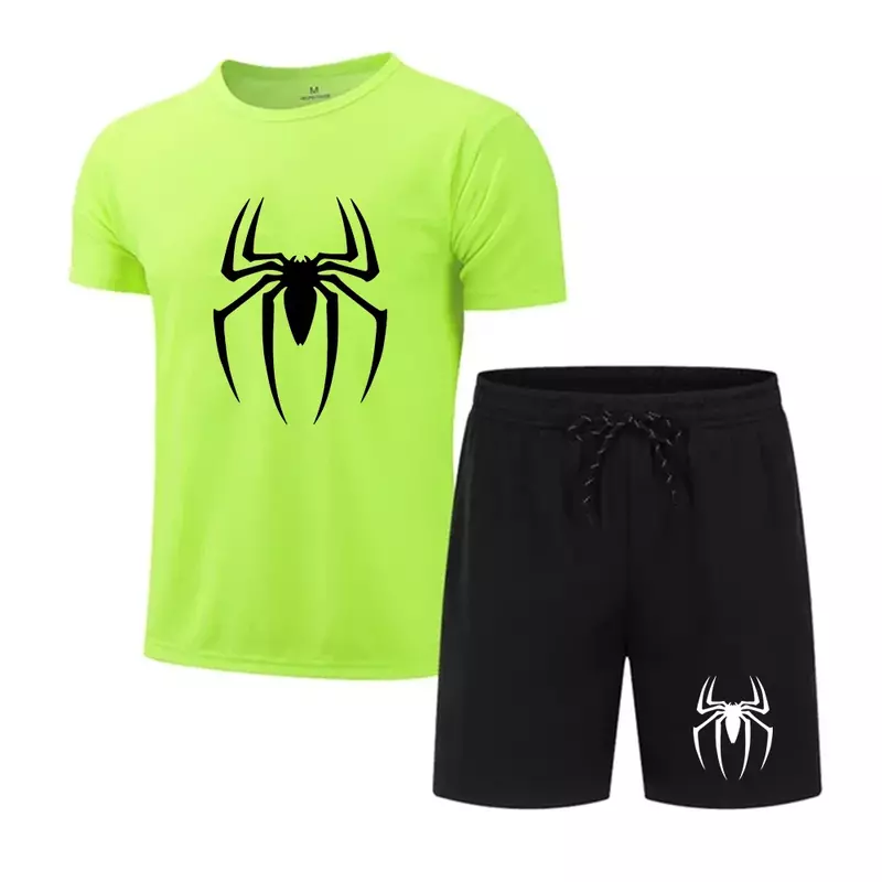 Camiseta de manga curta estampada masculina, shorts de secagem rápida, conjunto esportivo respirável, conjunto de jogging, moda verão