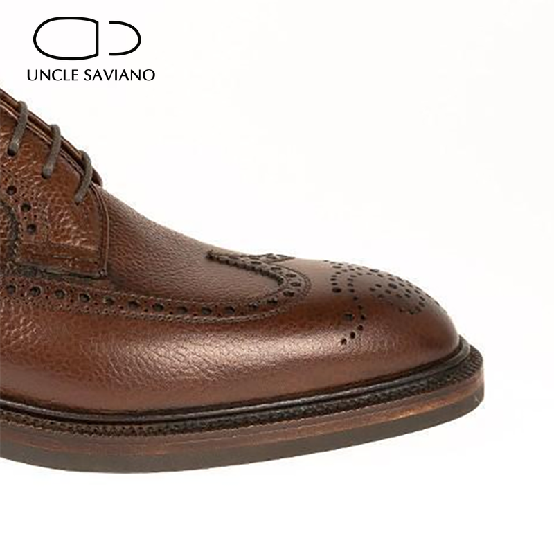 Sepatu Bisnis Buatan Tangan Asli Kulit Asli Sepatu Pria Terbaik Gaun Desainer Pengantin Pria Paman Saviano Derby Brogue