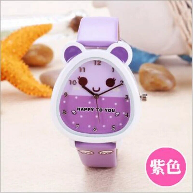 Reloj de cuarzo con dibujos de animales para niños y niñas, pulsera de cuero, impermeable, informal, regalo, 6 colores dulces