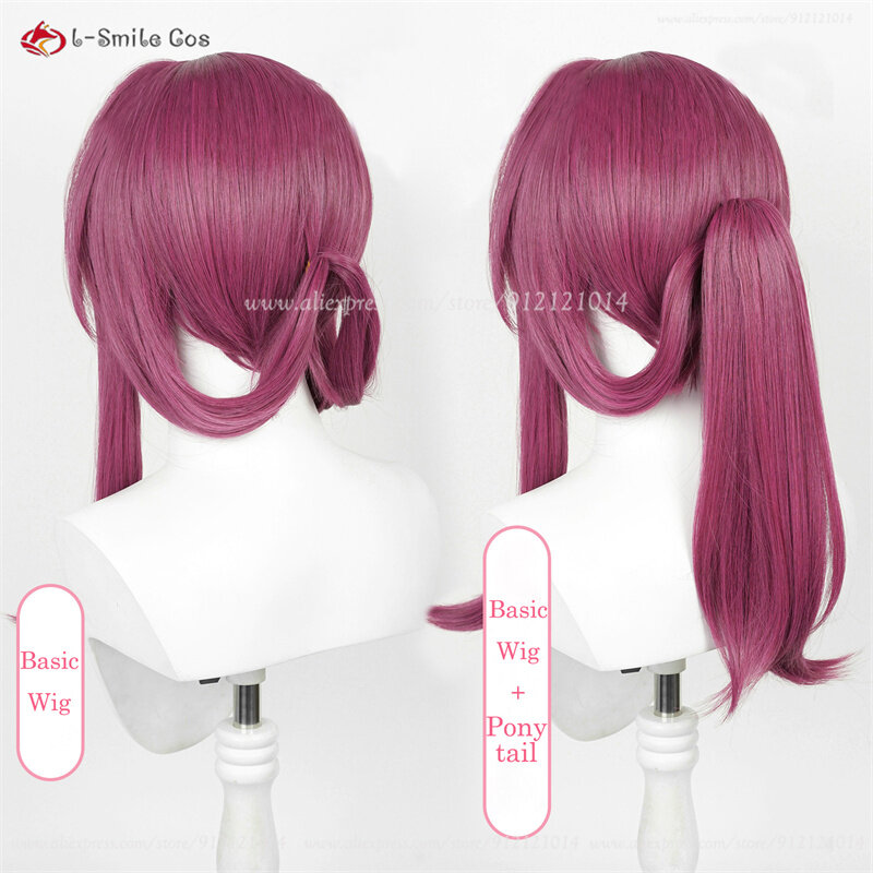 Perruque de Cosplay de l'Anime Kafka, Postiche de Cheveux Synthétiques avec Bonnet, Rose Violet, 43cm