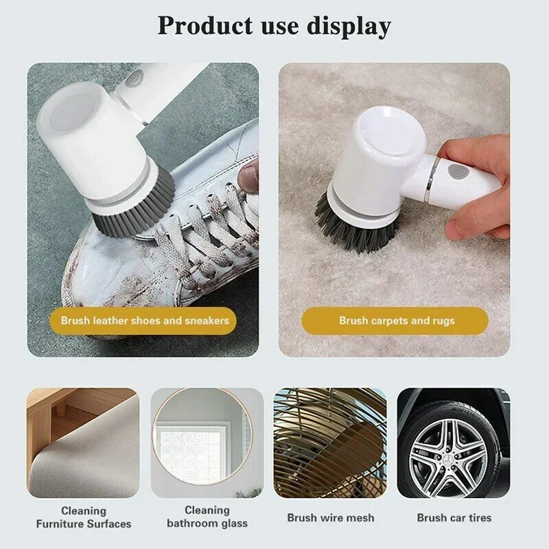 Electric Cleaning Brush Multifunctional Cordless Spin Scrubber With Replacement Heads Rechargeable Kitchen Cleaning Brush