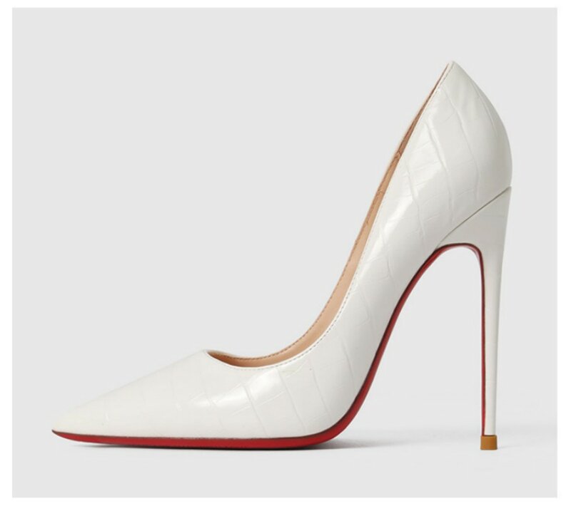 Zapatos Crocs de piel auténtica para mujer, calzado de tacón alto con fondo brillante rojo, Sexy, punta estrecha, para fiesta, boda, 8-10-12cm