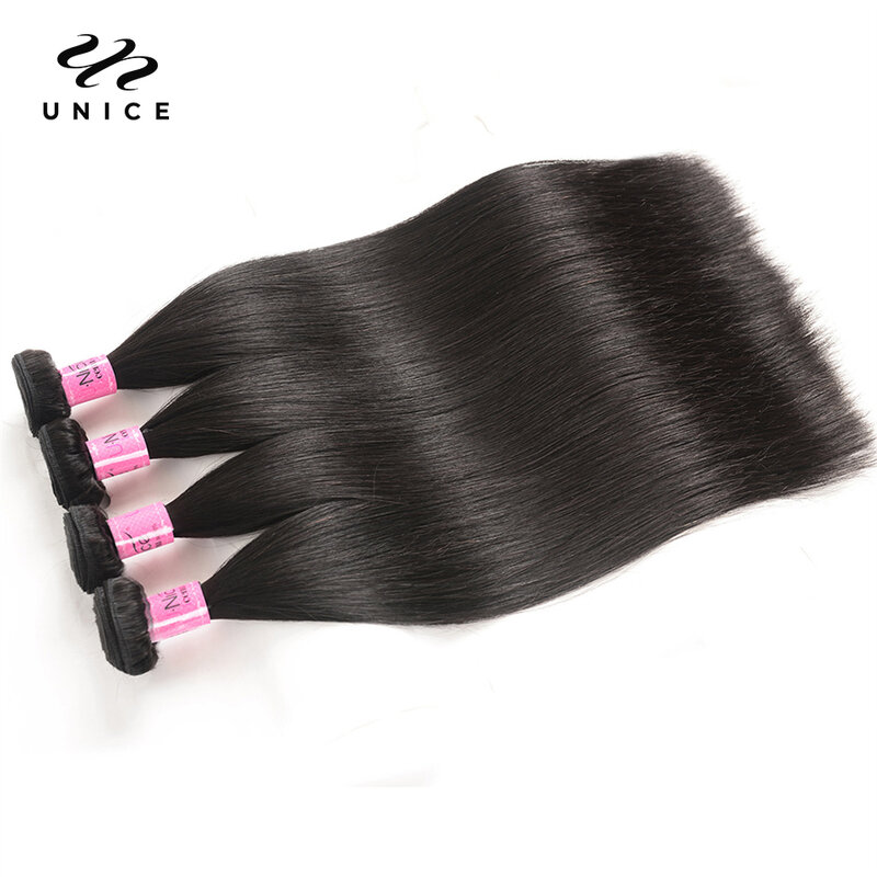 Волосы Unice прямые бразильские волосы, 1 пучок, 100% человеческие волосы естественного цвета, наращивание волос Реми