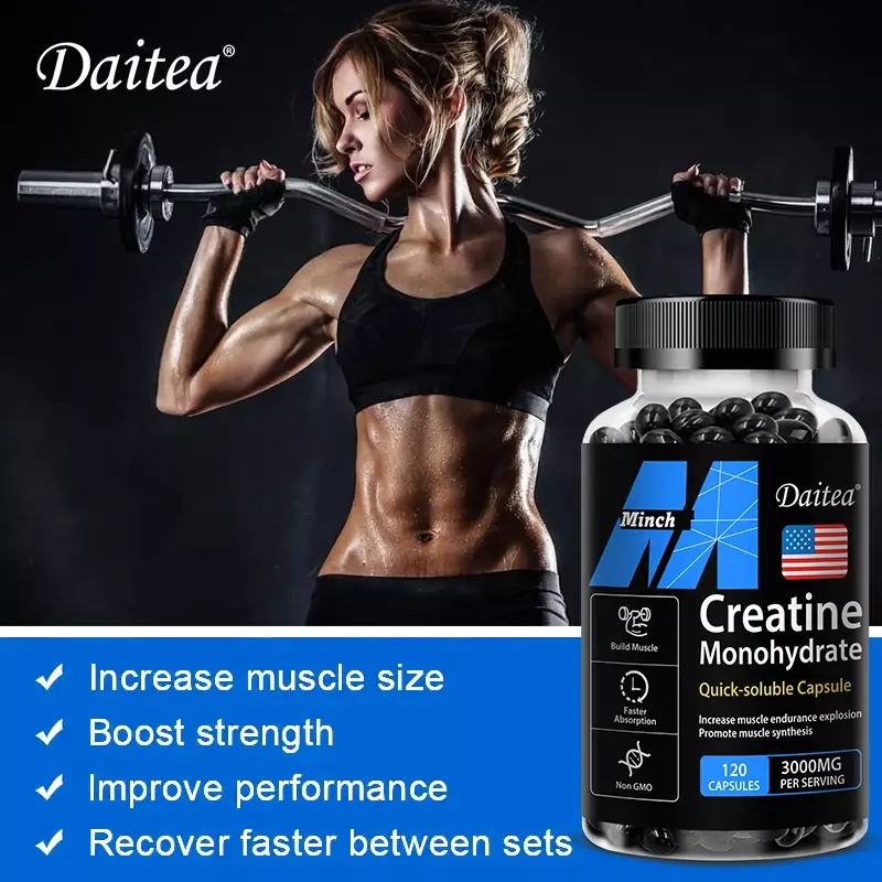 Daitea Creatine 3000 Mg Monohydraat-Kracht, Spier, Prestatie Keto-Vriendelijk Voedingssupplement Voor Volwassenen
