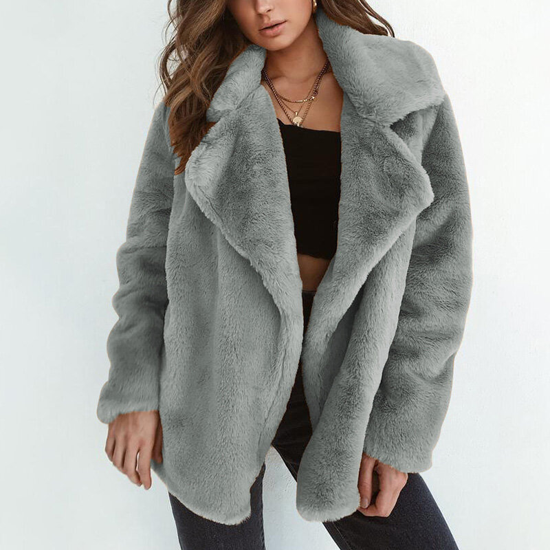 Women's Streetwear Winter Warm Jacket Plush Coat Fluffy Elegant Faux Fur Outwear