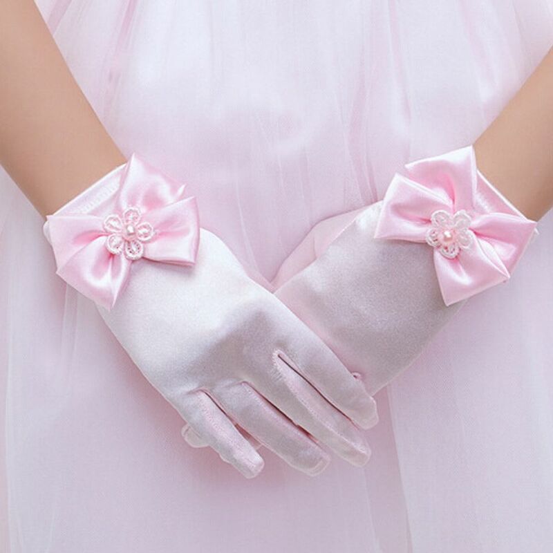 부드러운 짧은 장갑 어린이 파티 꽃 소녀 브리프 패러그래프 레이디 원피스 장갑, 공주 장갑, 나비 매듭 장갑, 1 쌍
