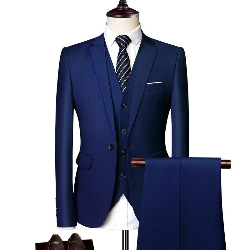 Blazers de negocios formales para hombre, chaqueta, chaleco y pantalones de alta gama, vestido de novia para novio, trajes de Color sólido, 3 piezas, 5XL, 6XL