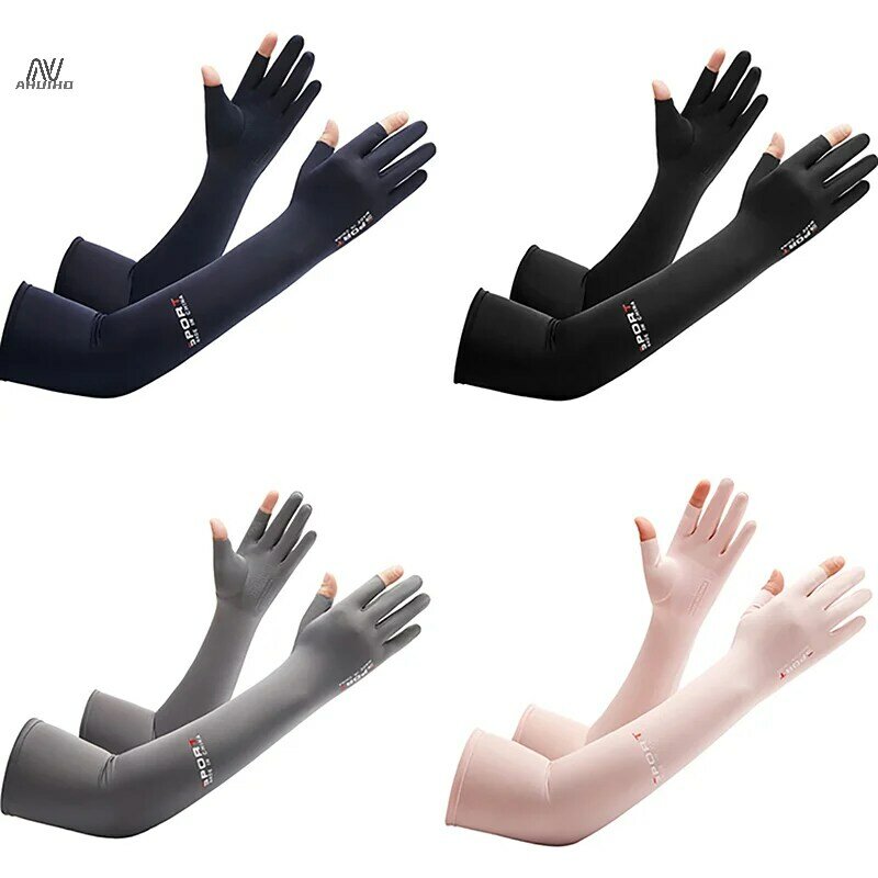 Men's Fishing Sunscreen Arm Sleeves Summer Ice Silk Elastic UV Protection Sleeves Gloves Outdoor Cycling Sleeves