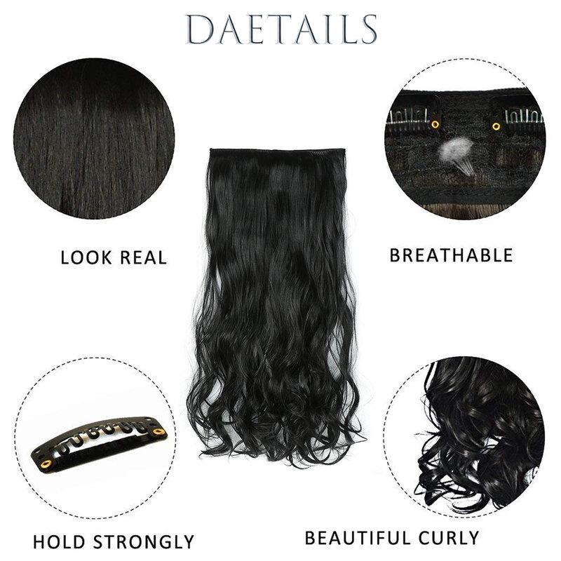 5 klip gaya sintetis 20 inci perpanjangan rambut lurus hitam alami coklat tambalan rambut wanita untuk penggunaan sehari-hari gadis