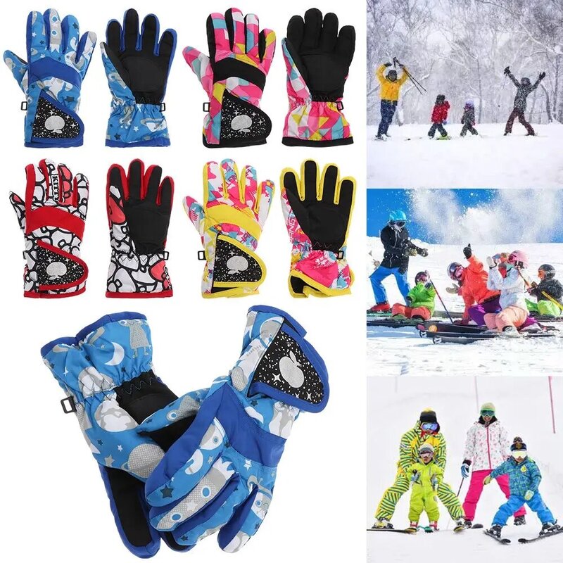 Guantes de esquí para niños, manopla de manga larga, resistente al viento, impermeable, grueso, cálido, para nieve, Snowboard, montar al aire libre