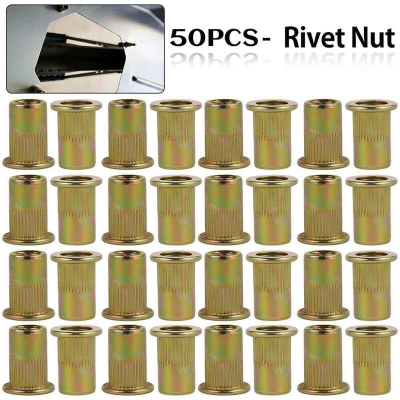 50pcs Rivet Nuts M6 Nutserts Rivet Nuts Flange Blind Rivnuts Zinc Plated Steel Nut Nutsert  Cap Rivet Hardware Tool Accessories