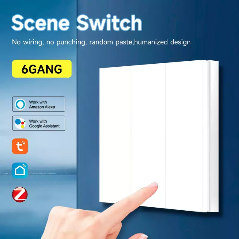 Tuya 6 Gang ZigBee Wireless Smart Scene Switch pulsante Controller APP controllo tastiera scena Sticker Panel Smart life
