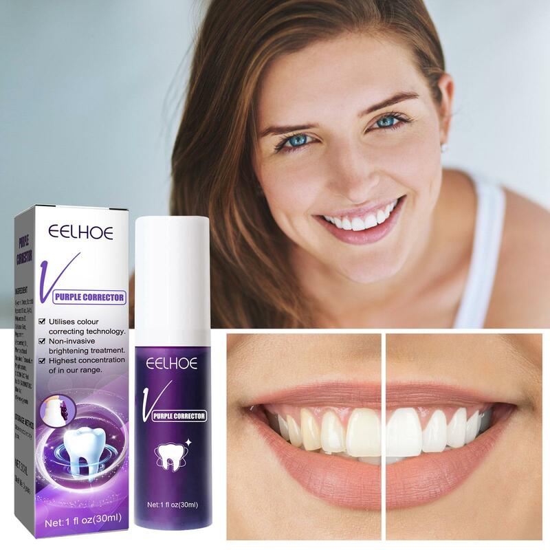 V34 퍼플 컬러 교정기 치아 치약 효과적인 구강 제품, 치아 미백 치약 무스 클리닝 화이트닌 M4A0, 30ml