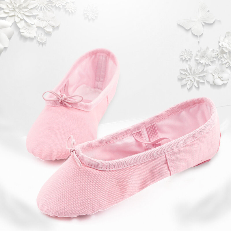 Sepatu balet kanvas untuk anak perempuan, sandal dansa sol terpisah, sepatu dansa Yoga senam, sepatu balerina untuk anak-anak