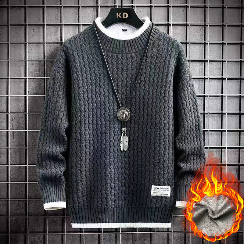 Sweater natal pria, Sweater rajutan pola garis Harajuku Vintage leher O Musim Dingin S-4XL