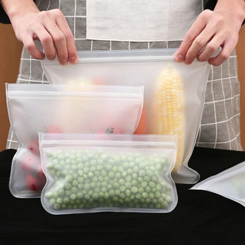 Bolsa de almacenamiento de alimentos reutilizable para refrigerador, contenedor a prueba de fugas, de silicona, para aperitivos y verduras