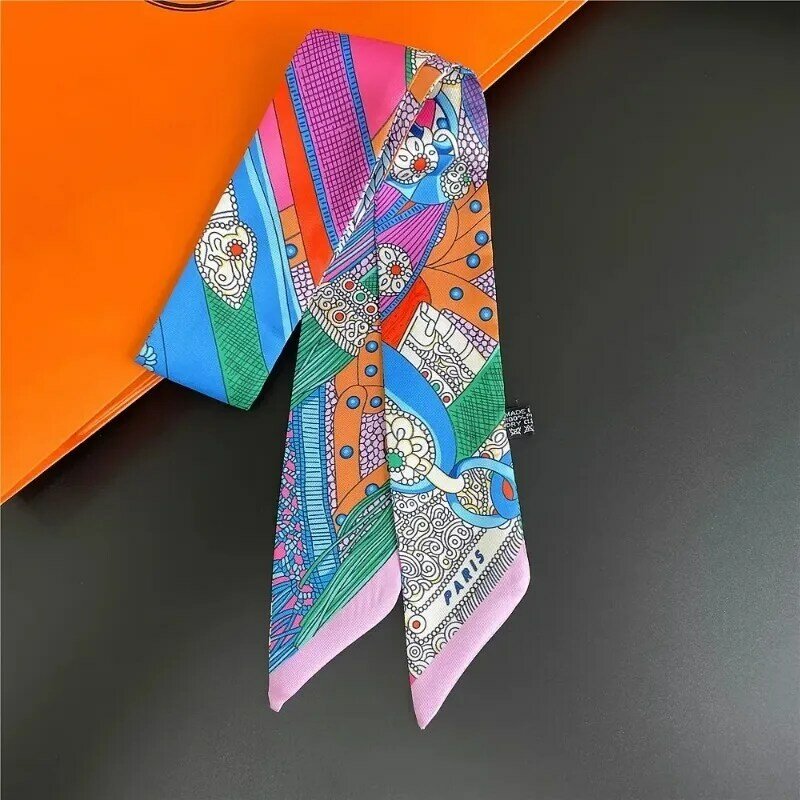 2024 New Scarf Silk Neck Kerchief Bands Hair Scarves for Lady Fashion Narrow Scarves for Bag Ribbon Skinny Scarves