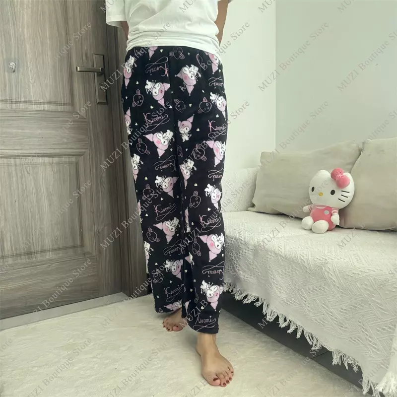 Sanrio-Hello Kitty Cartoon pijama calças para mulheres, tecido macio, calças quentes, meninas bonitos, moda em casa, presentes de Natal