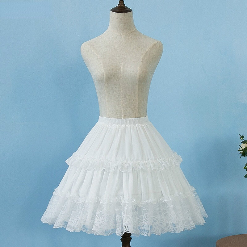 Lolita Chiffon Lace Cosplay Petticoat Underskirt Short Women Black Petticoat Wedding Accessories