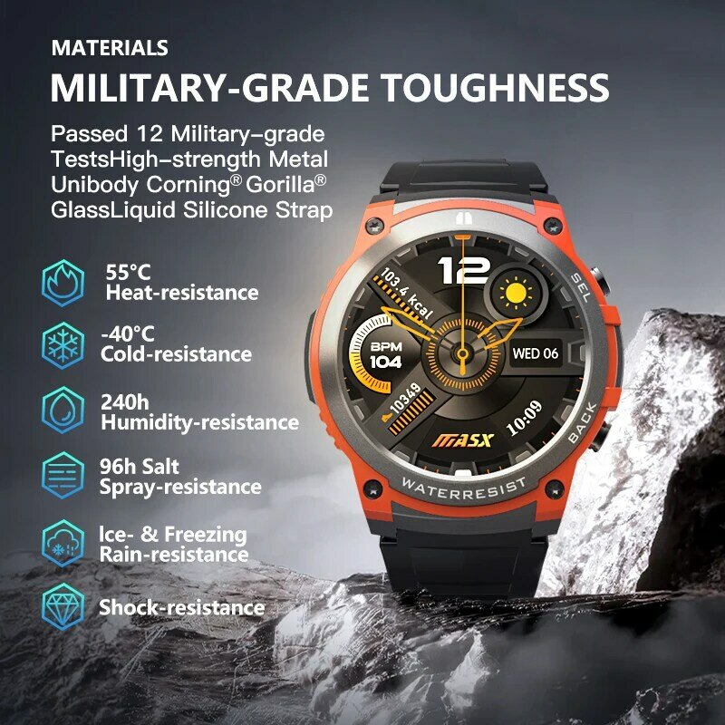 MASX Aurora one smart watch 1.43 ''wyświetlacz AMOLED 400mAH bluetooth call Military-grade wytrzymały 5ATM wodoodporny zegarek sportowy
