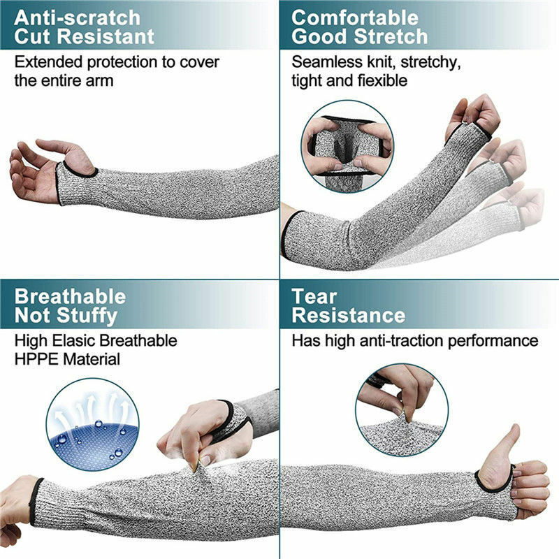 1 Pair Level 5 Safety Sleeves Anti Cut Arm Puncture Gloves Cutting Resistant Bracers Protector Household Breathable Guard Gloves