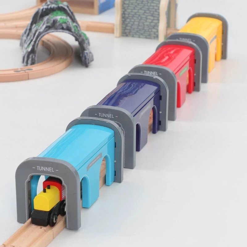 Todos los tipos de accesorios de pista de madera, pista de tren de madera de haya, túnel de puente, apto para pistas de madera de marca, juguetes educativos