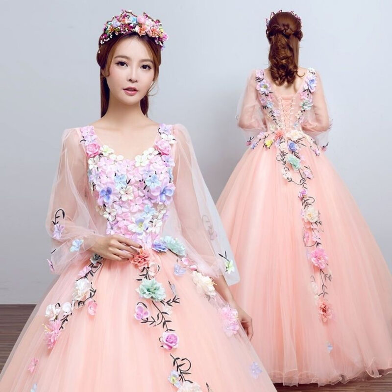 Eleganckie aplikacje tiul cukierkowy kolor suknia balowa z dekoltem w kształcie litery "o" suknie wieczorowe 2024 tren typu Sweep suknie balowe sukienki na przyjęcie urodzinowe
