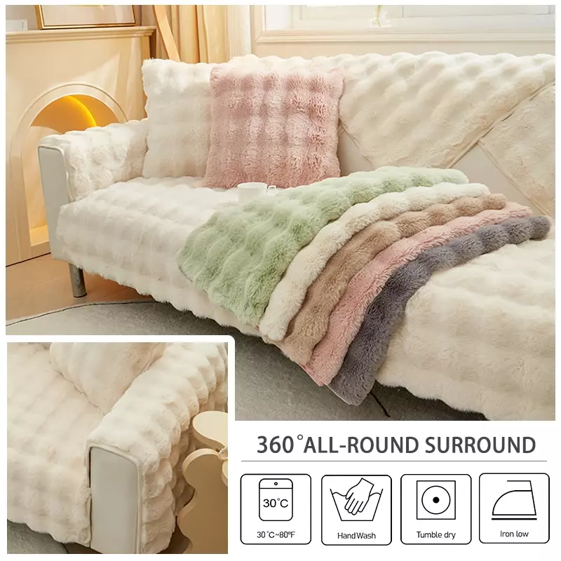 Capa de sofá pelúcia coelho quente, cobertor de veludo rosa para sala e casa, tecido novo, outono e inverno