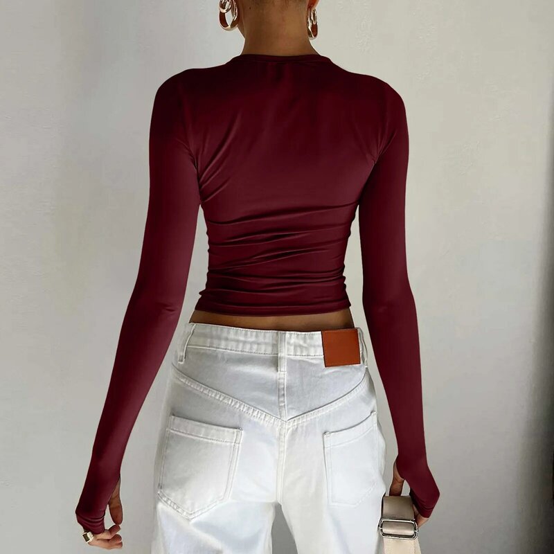 Damen Slim Tops Langarm Rundhals ausschnitt Crop Top T-Shirt Basic solide enge Slim Fit kurze Overalls für Frauen plus Größe