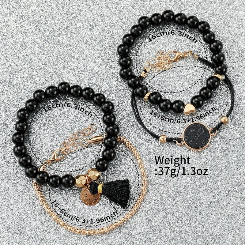5pcs/set Fashion Women Leather Band Quartz Watch & Beads Bracelet Set