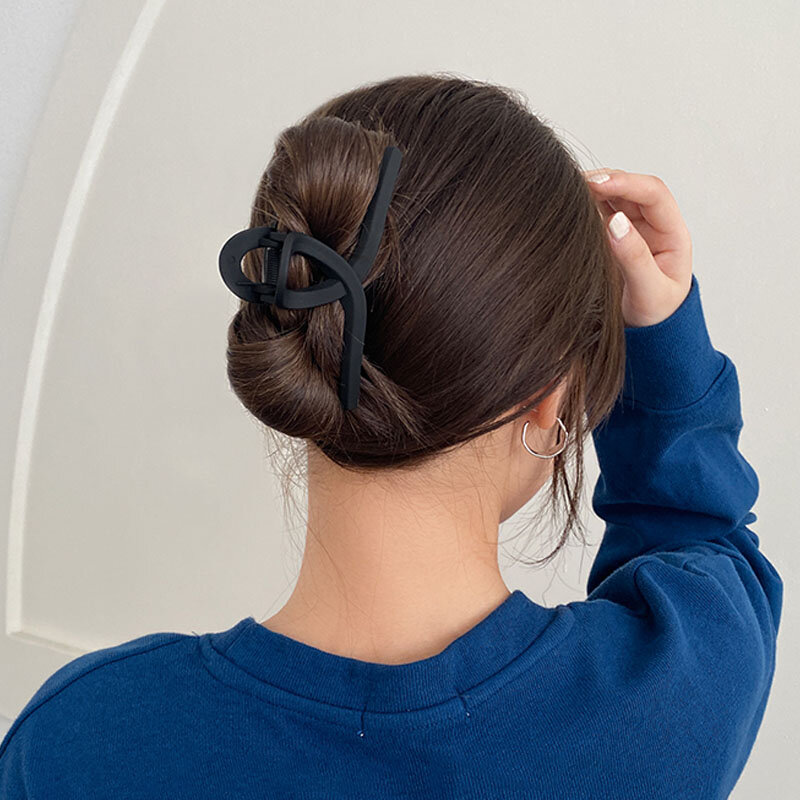 Garra de pelo de plástico geométrica negra elegante para mujer, soporte para el cabello largo dulce, pinzas dentadas, horquillas, accesorios para el cabello de moda