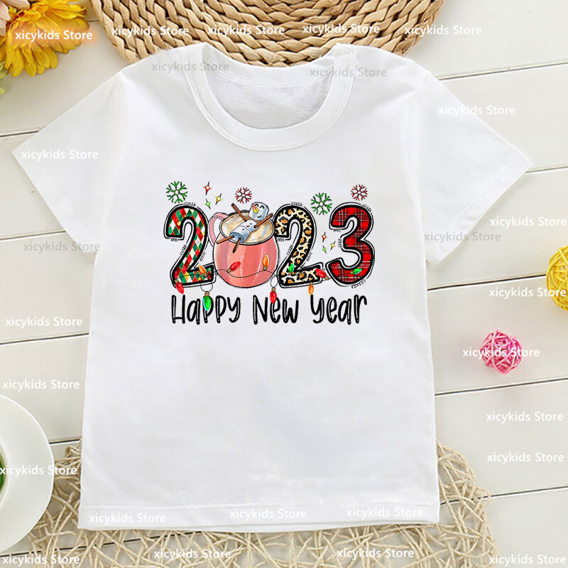 T-shirt de nouvel an pour enfants, vêtements de noël, à la mode, pour garçons et filles, mignons, amusants, pour garçons et filles, 2023