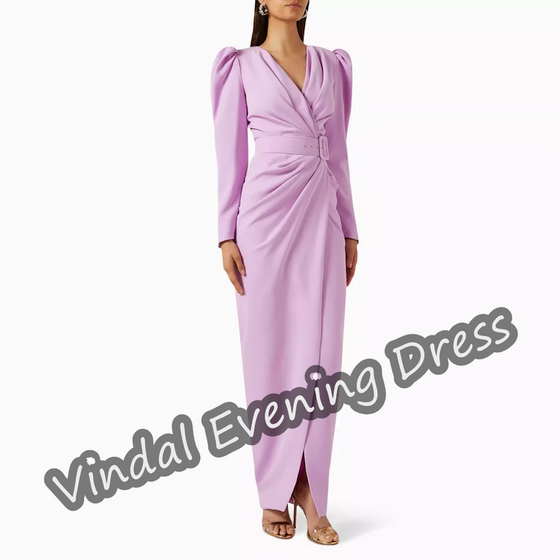 Vindal z dekoltem w szpic suknia wieczorowa syrenka do kostek z falbanami elegancki wbudowany biustonosz seksowny saudyjski arabski krepa długie rękawy dla kobiet 2024