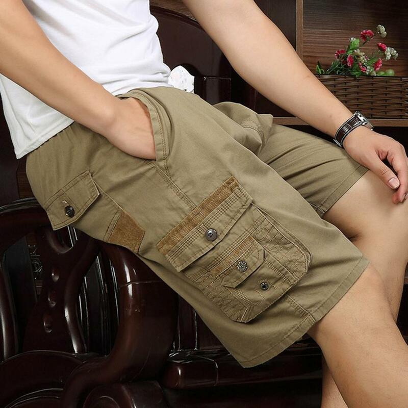 Men Shorts Men's Knee-length Shorts with Elastic Waist Adjustable Drawstring Multi-pocket Sports Trousers for Middle-aged Males