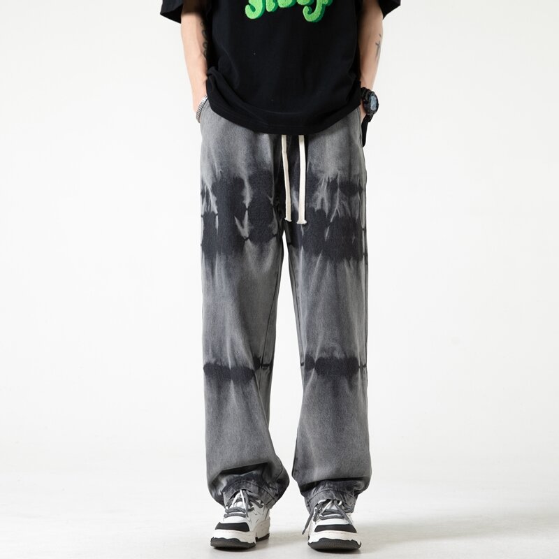 Джинсы мужские варенные повседневные, прямые широкие брюки из денима с поясом на резинке, в стиле хип-хоп, большие размеры