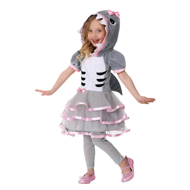 Shark Cosplay Costume Children Hoodie Shark Performance Clothes Party Boy Girls Game Play Costume Halloween Dance Shark Jumpsuit