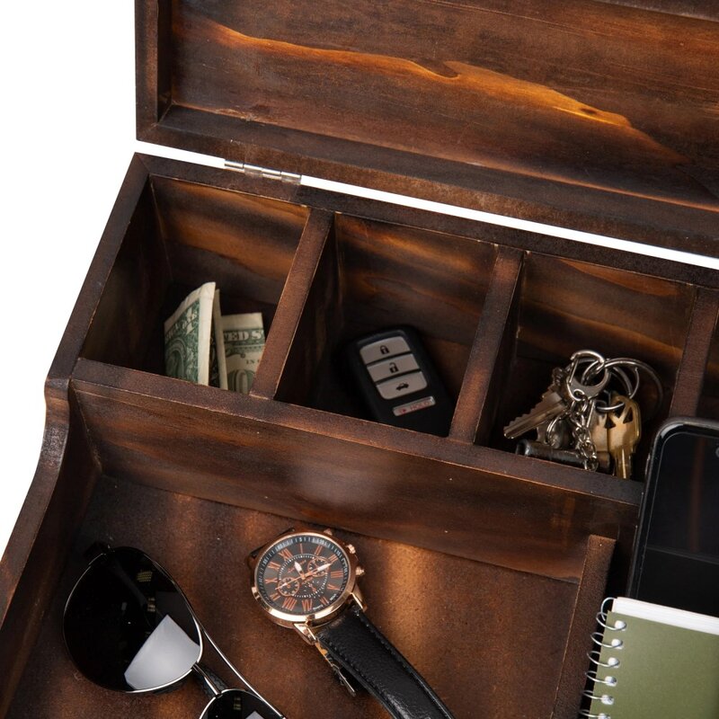 Valet Dresser, baki perhiasan, Caddy samping tempat tidur, kayu, 12 "P x 10" L x 4 "H, coklat