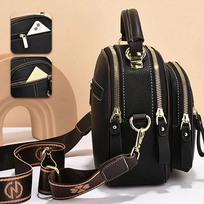 حقيبة كروس بودي كلاسيكية مع عدة أقسام ، حزام كتف عريض قابل للتعديل ، جلد صناعي ، كلاسيكي