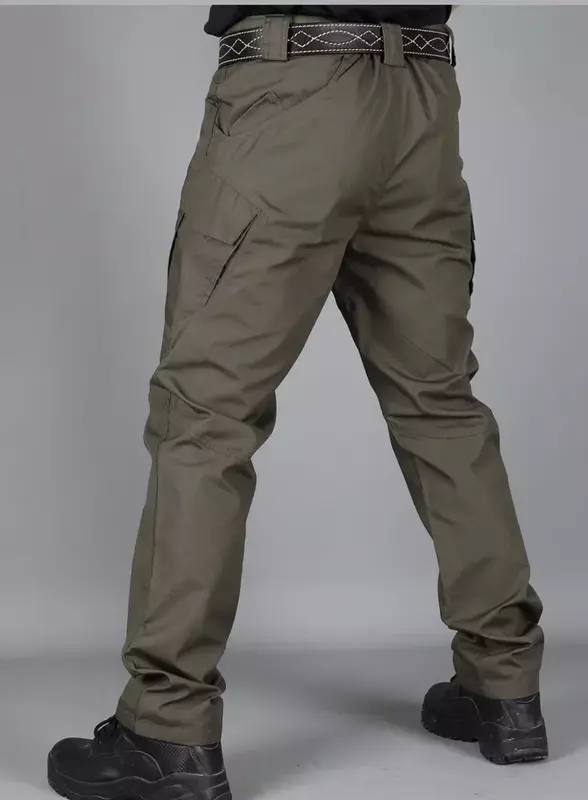 سراويل كارجو تكتيكية عالية الخصر للرجال مع جيوب ، بنطلون مستقيم كبير الحجم ، ملابس رجالية غير رسمية ، أنيقة ، فضفاضة ، الربيع والخريف