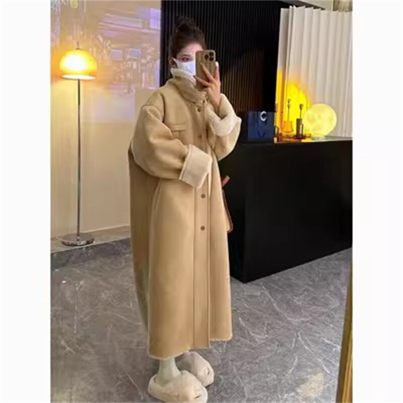 2023 Winter New Women's Loose and Thickened Warm Long Locomotive Wear Lamb Fur One Piece Fur Environmental Protection Coat Lady